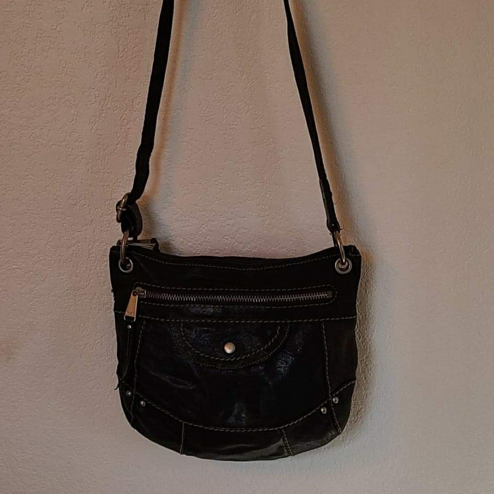 Fossil Black Leather Crossbody Bohemian Bag Purse